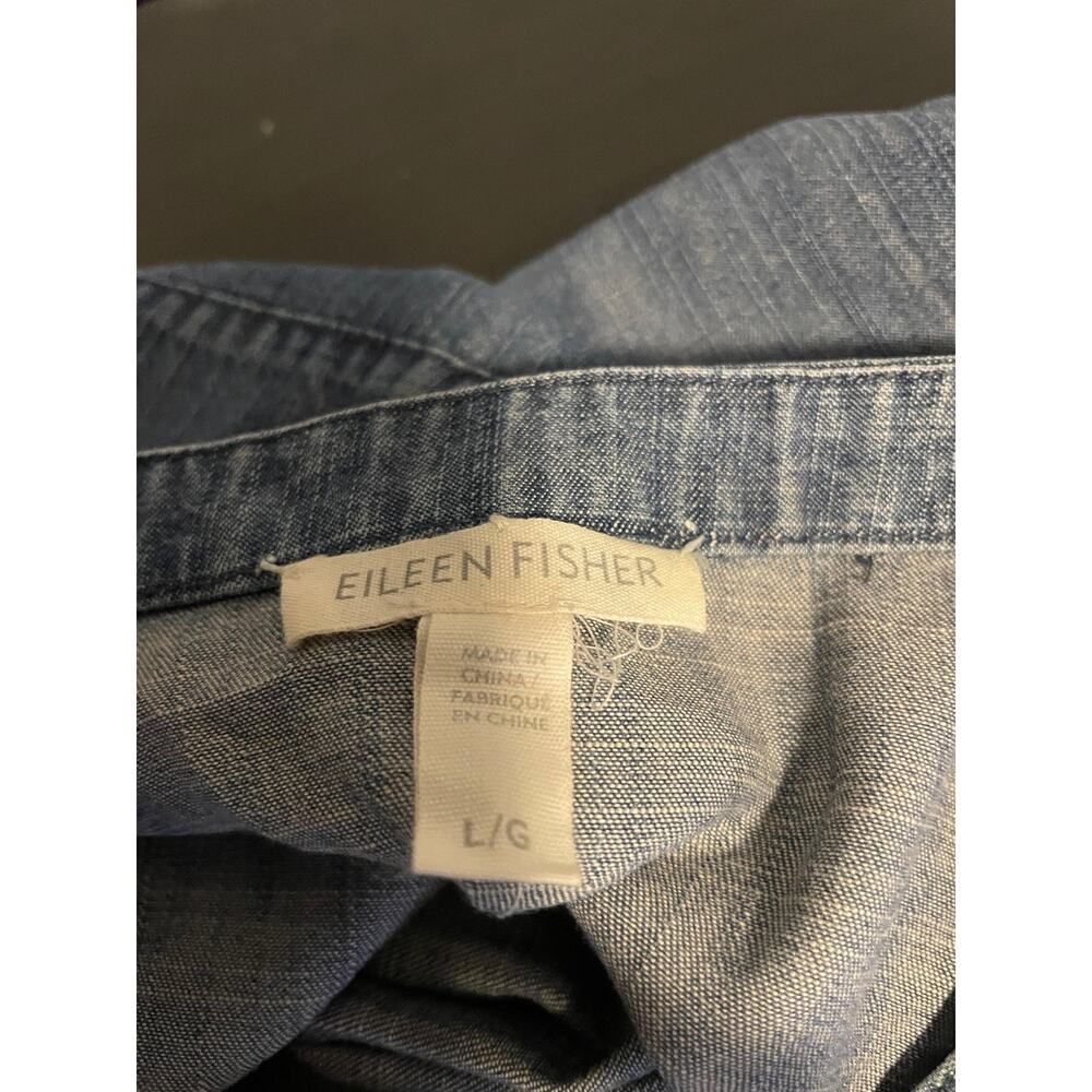 Eileen Fisher Shirt Dress Womens Large Blue Denim Tencel Sleeveless Button Front - Picture 3 of 7